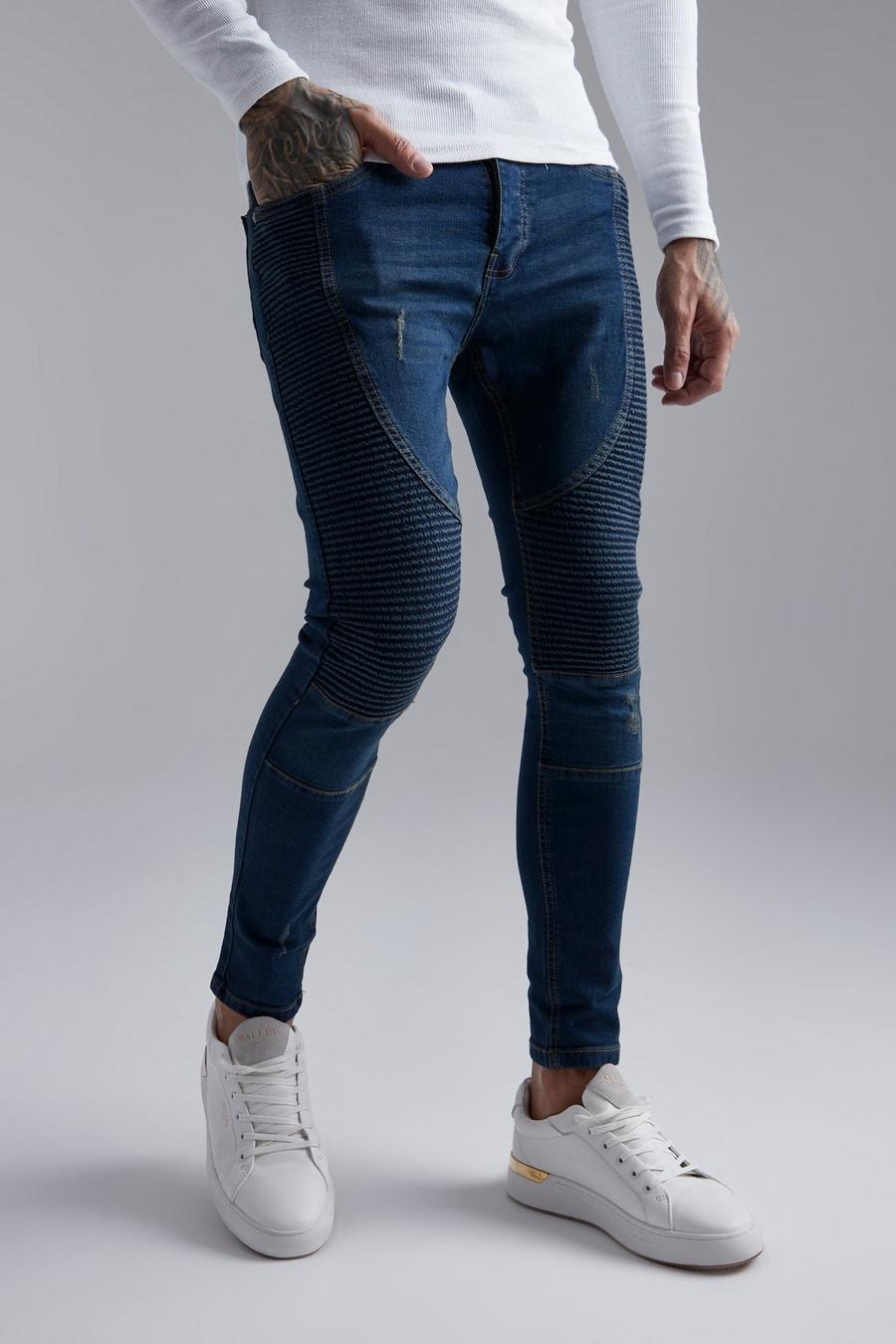 Dark blue Slim Fit Biker Jeans Met Panelen image number 1