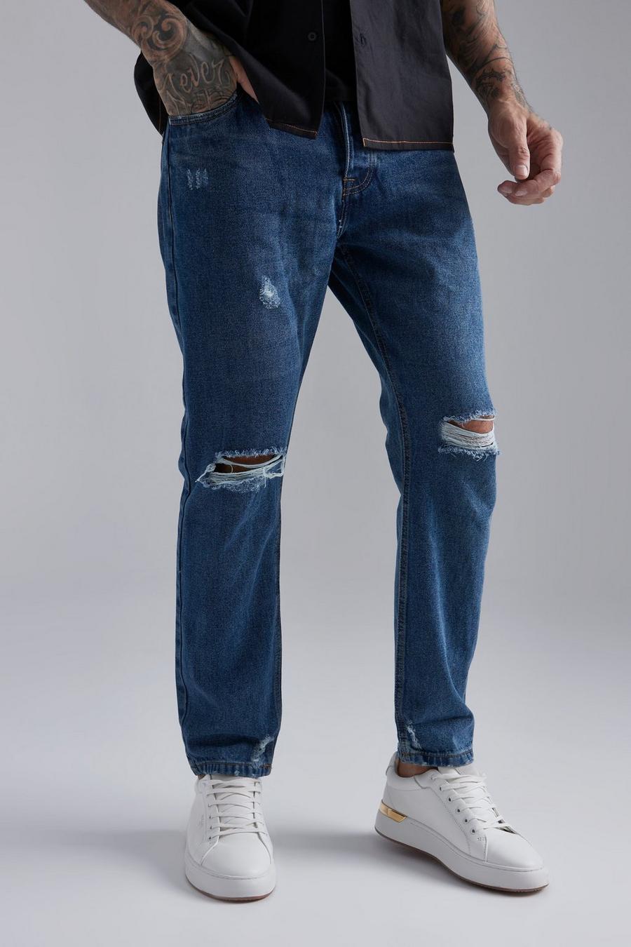 כחול ג'ינס בגזרה רפויה עם קרעים בברך image number 1