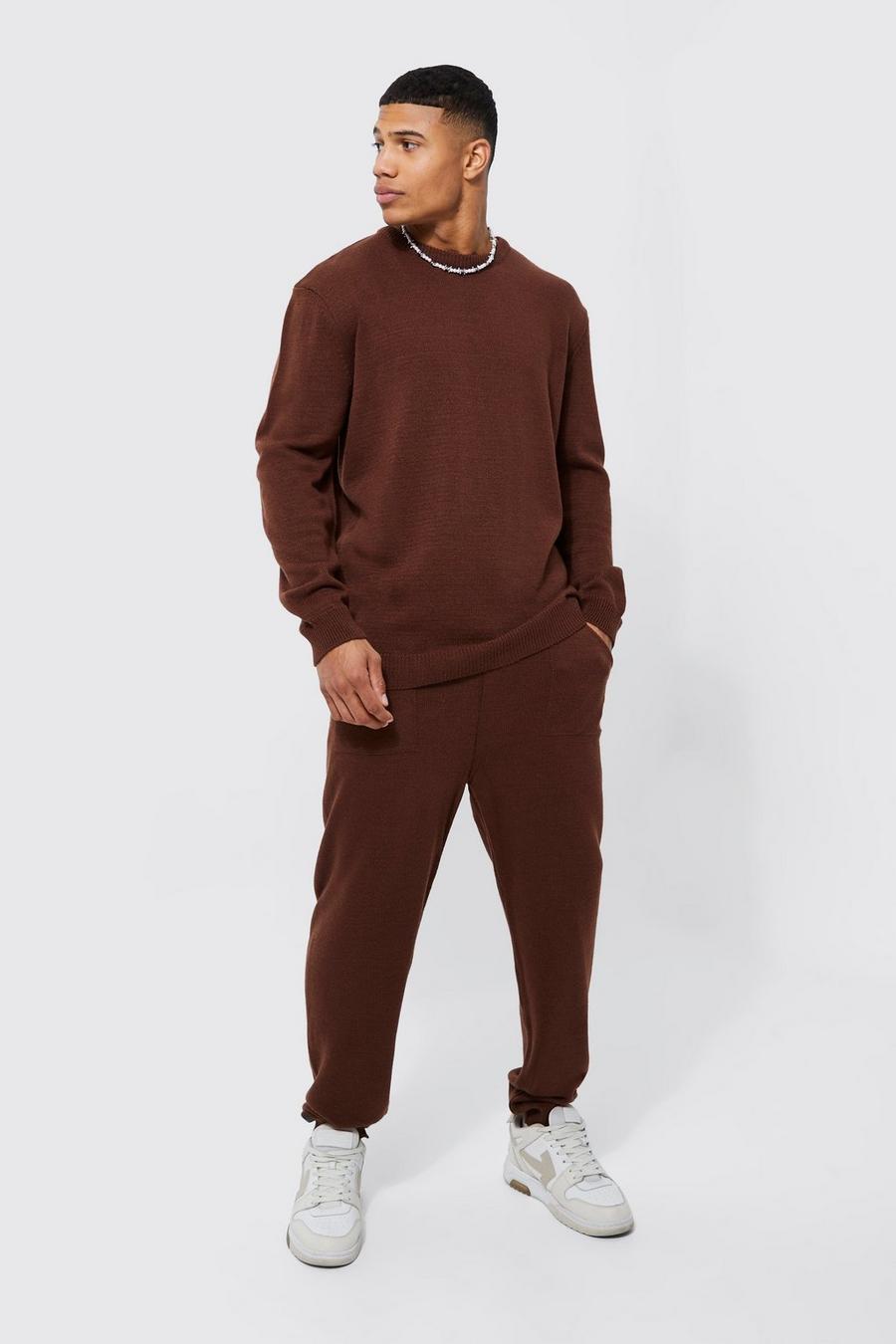 Chocolate Basic Knitted Sweater And Jogger Tracksuit image number 1