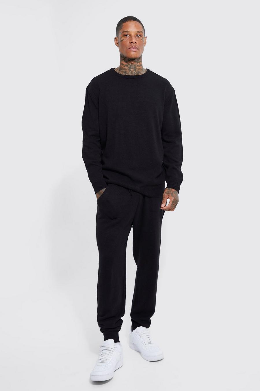 Black nero Basic Knitted Sweater And Jogger Tracksuit  image number 1