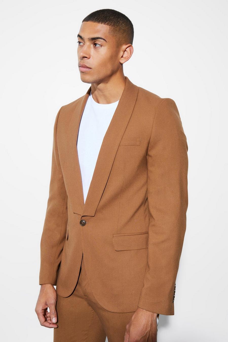 Chocolate Single Breasted Shawl Slim Suit Jacket image number 1