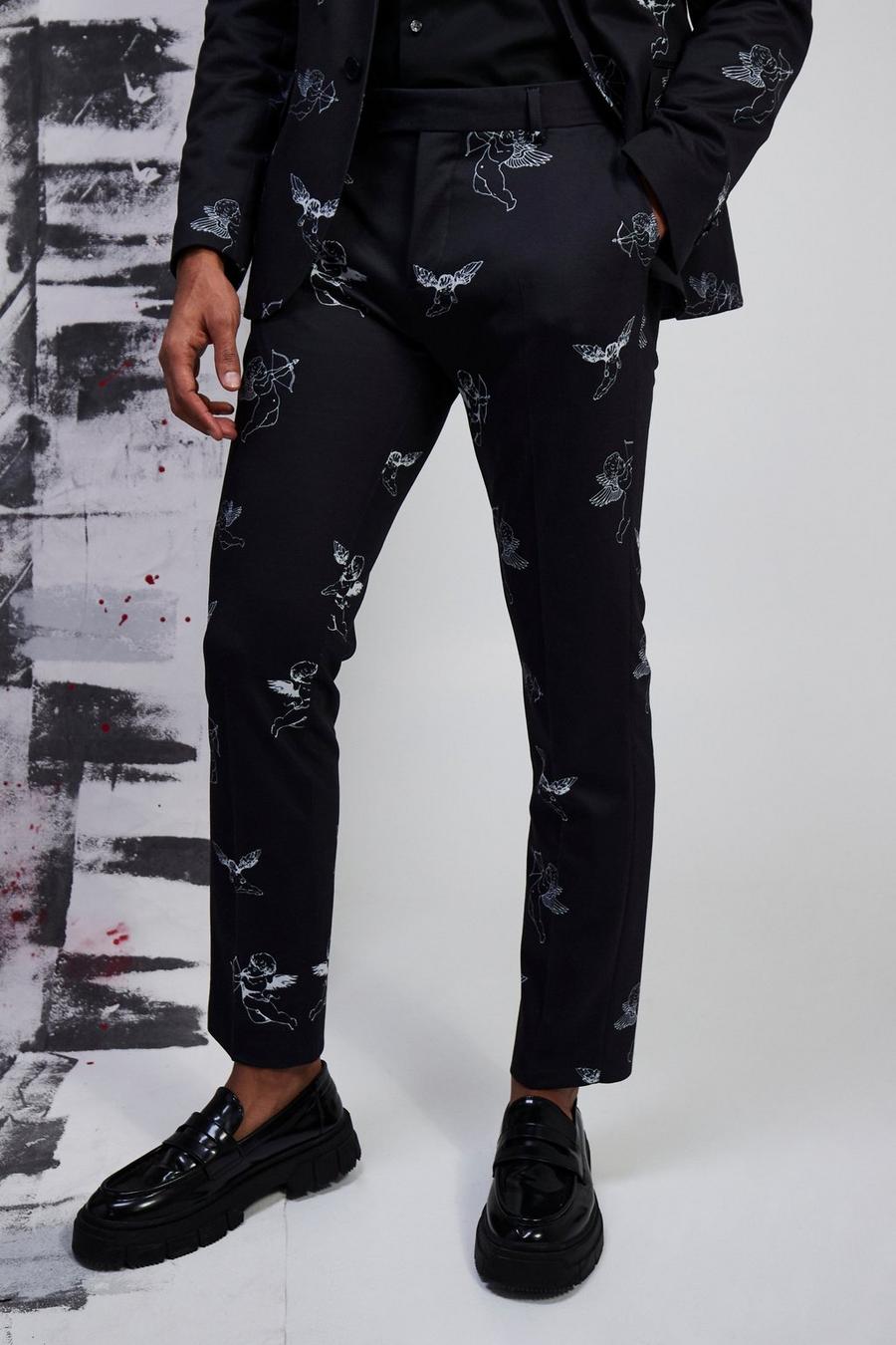 Black negro Slim Printed Suit Trousers