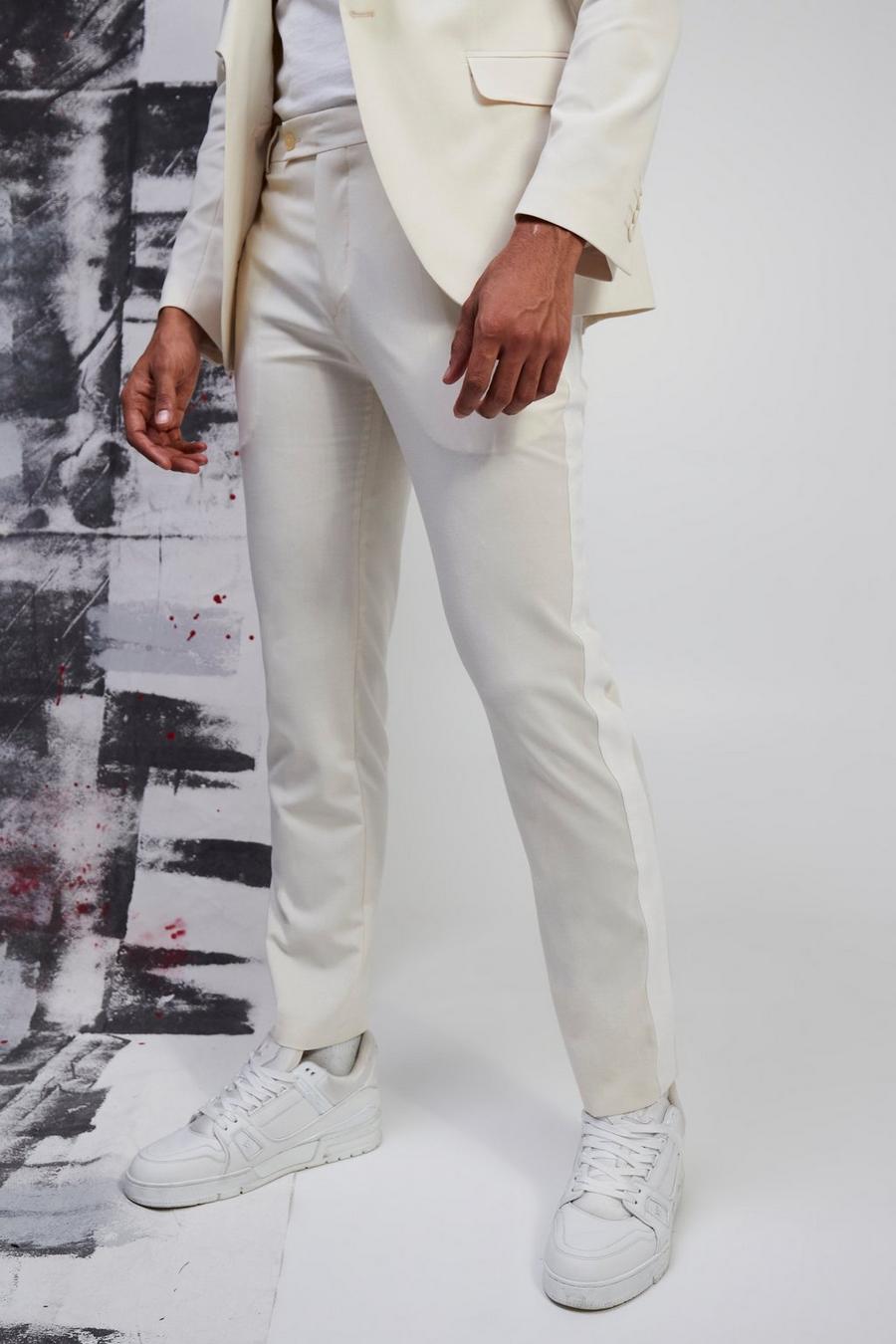 Slim-Fit Anzughose mit Kontrast-Seitenstreifen, Beige image number 1