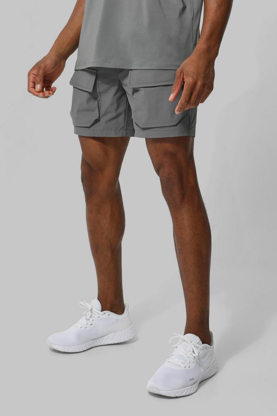 Man Active Stretch Nylon Cargo-Shorts, Charcoal gris