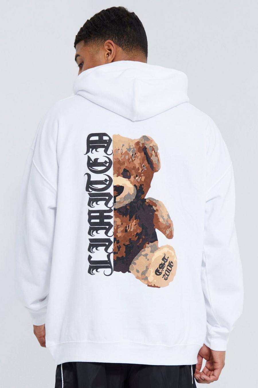 White Hoodie i teddy med tryck image number 1