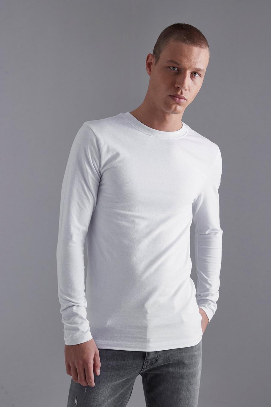 White Long Sleeve Muscle Fit T-shirt image number 1