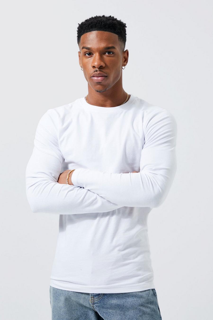 White Long Sleeve Muscle Fit T-shirt image number 1