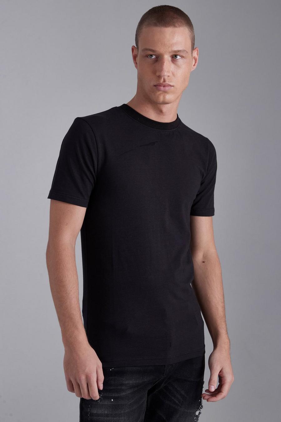 T-shirt attillata a girocollo, Black negro