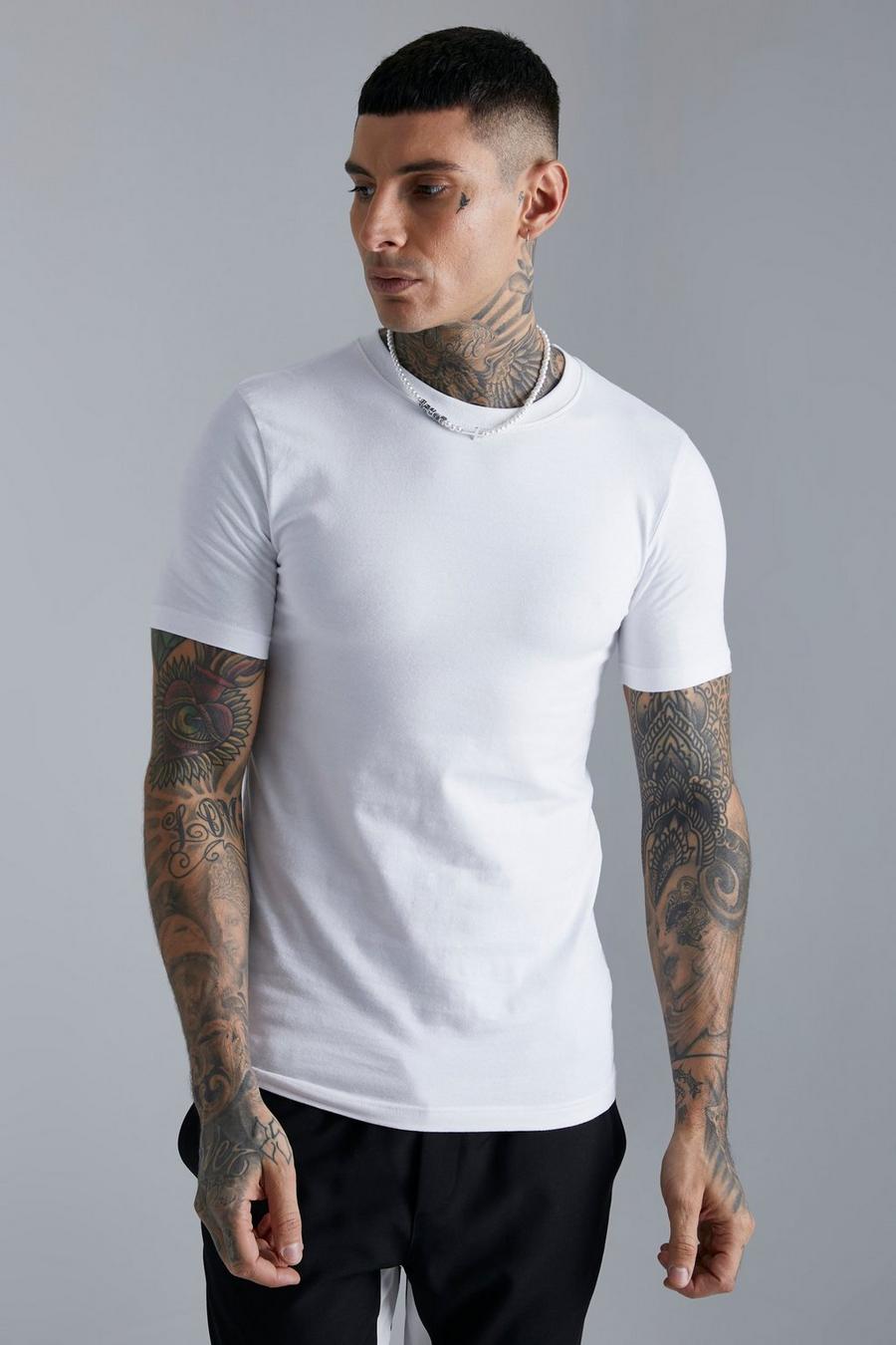 White Muscle Fit Crew Neck T-shirt image number 1