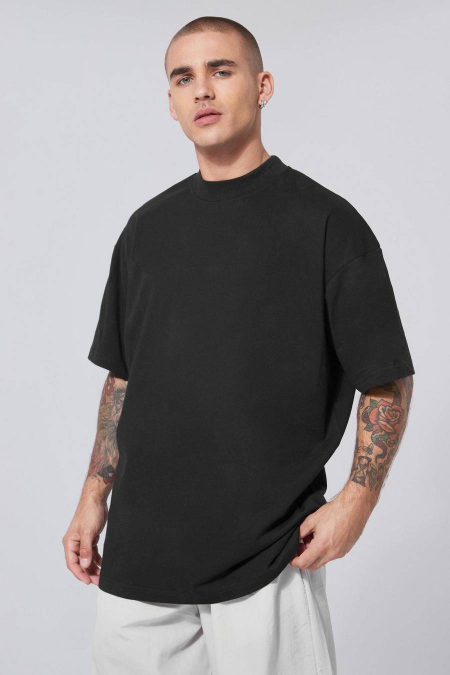 Oversized Extended Neck T-shirt, Black nero