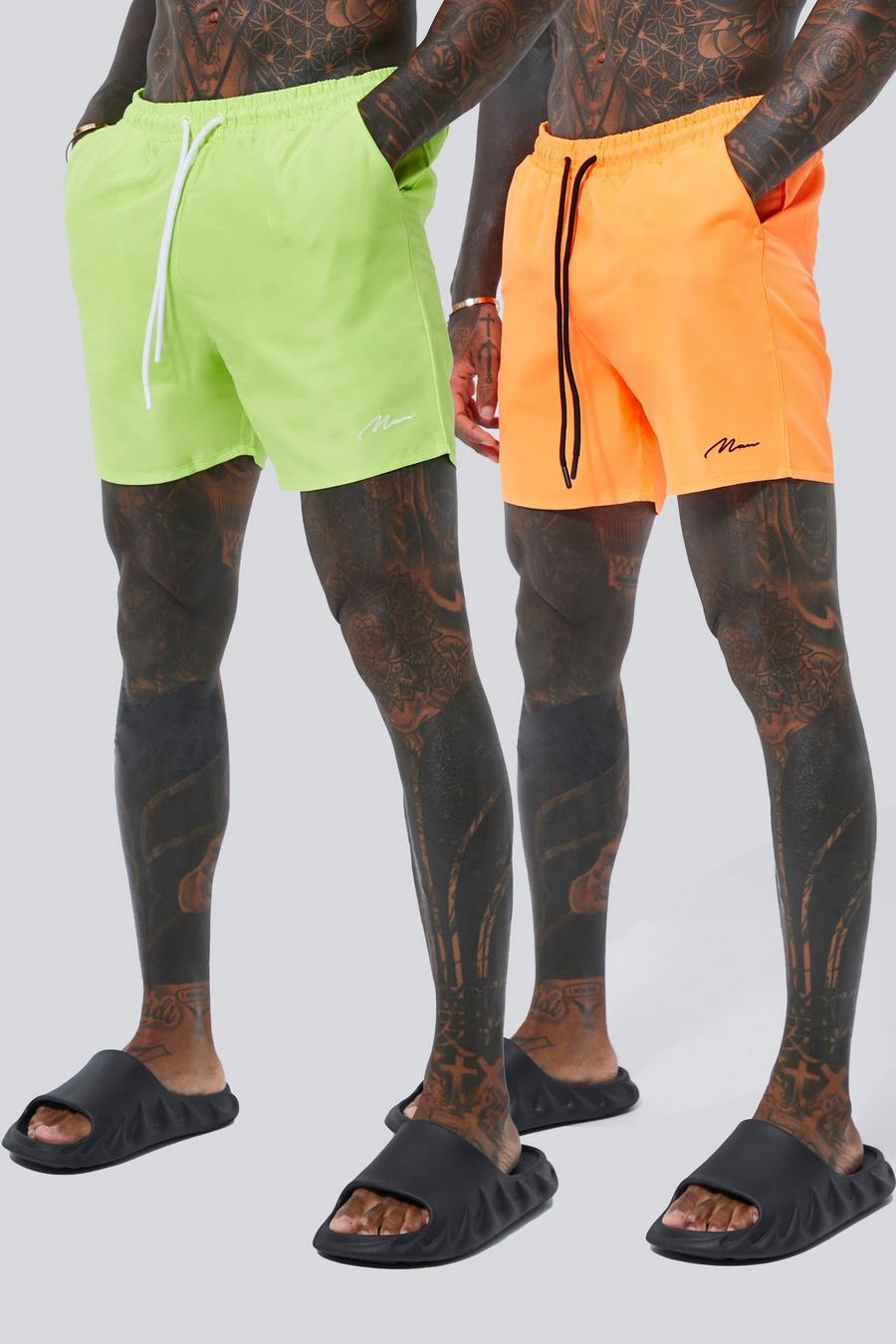 Costumi a pantaloncino medio con firma Man - set di 2 paia, Multi