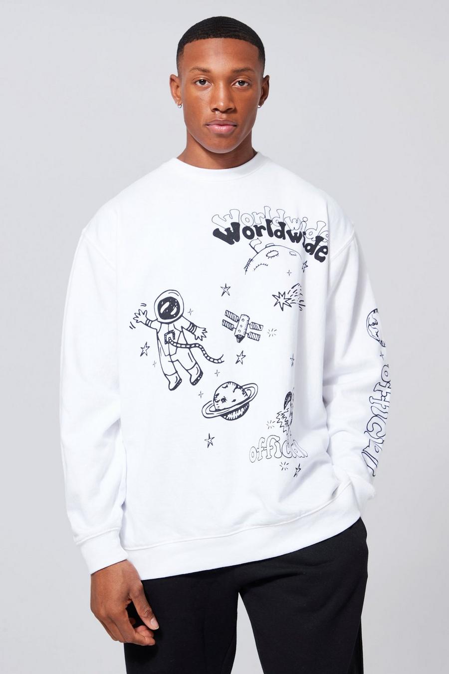 White Oversized Astronaut Graphic Sweatshirt image number 1
