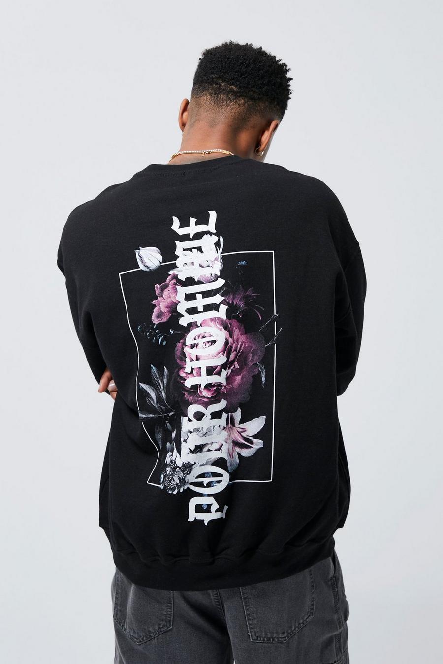 Oversize Sweatshirt mit floralem Print, Black image number 1