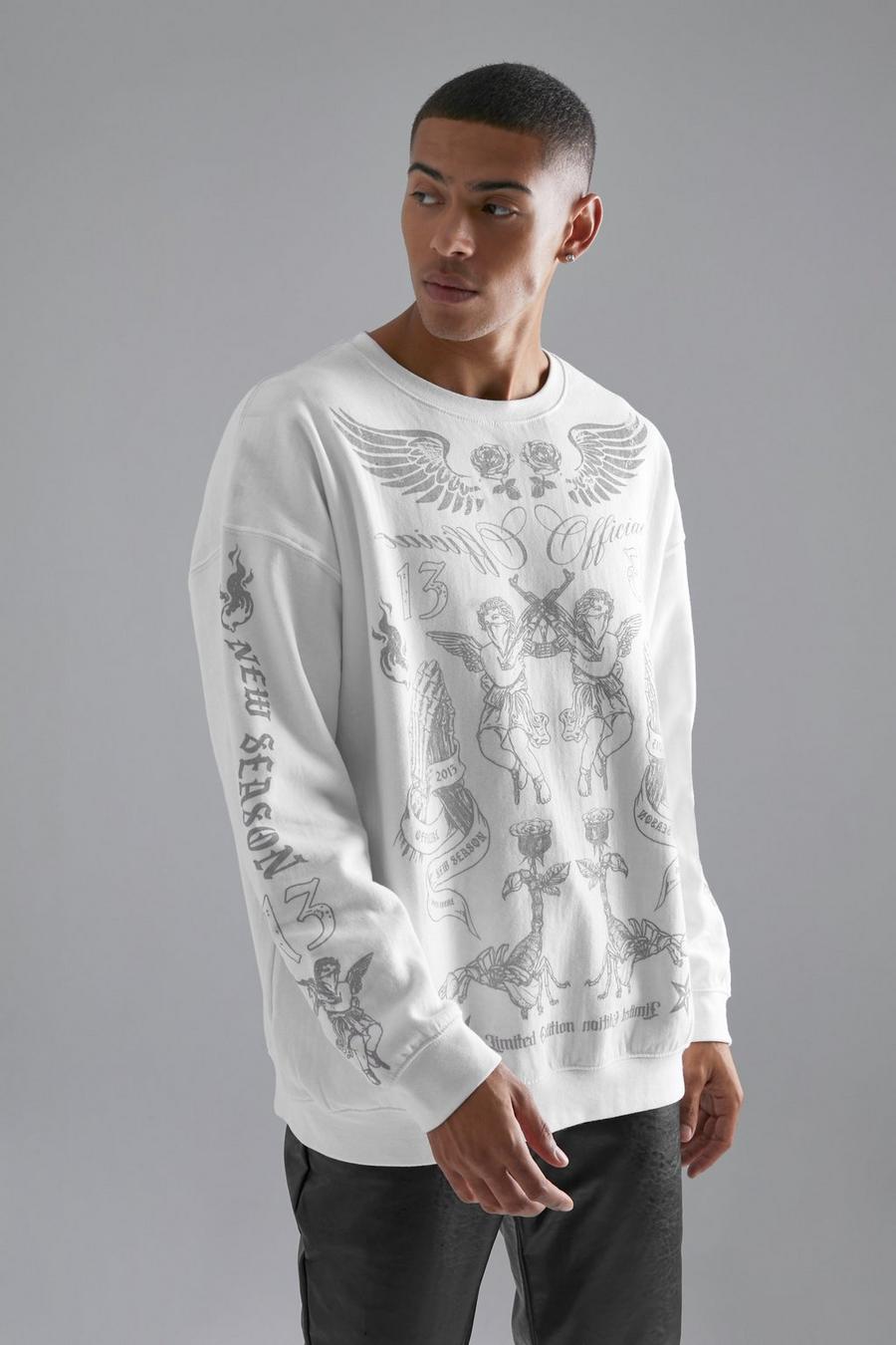 White Oversized Cherub Multi Print Sweatshirt image number 1