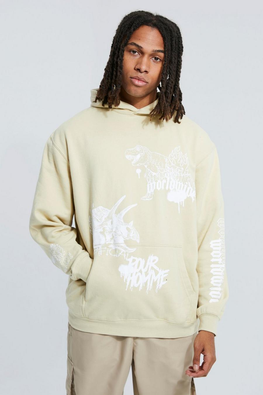 Sand Oversized Multi Graphic Hoodie image number 1