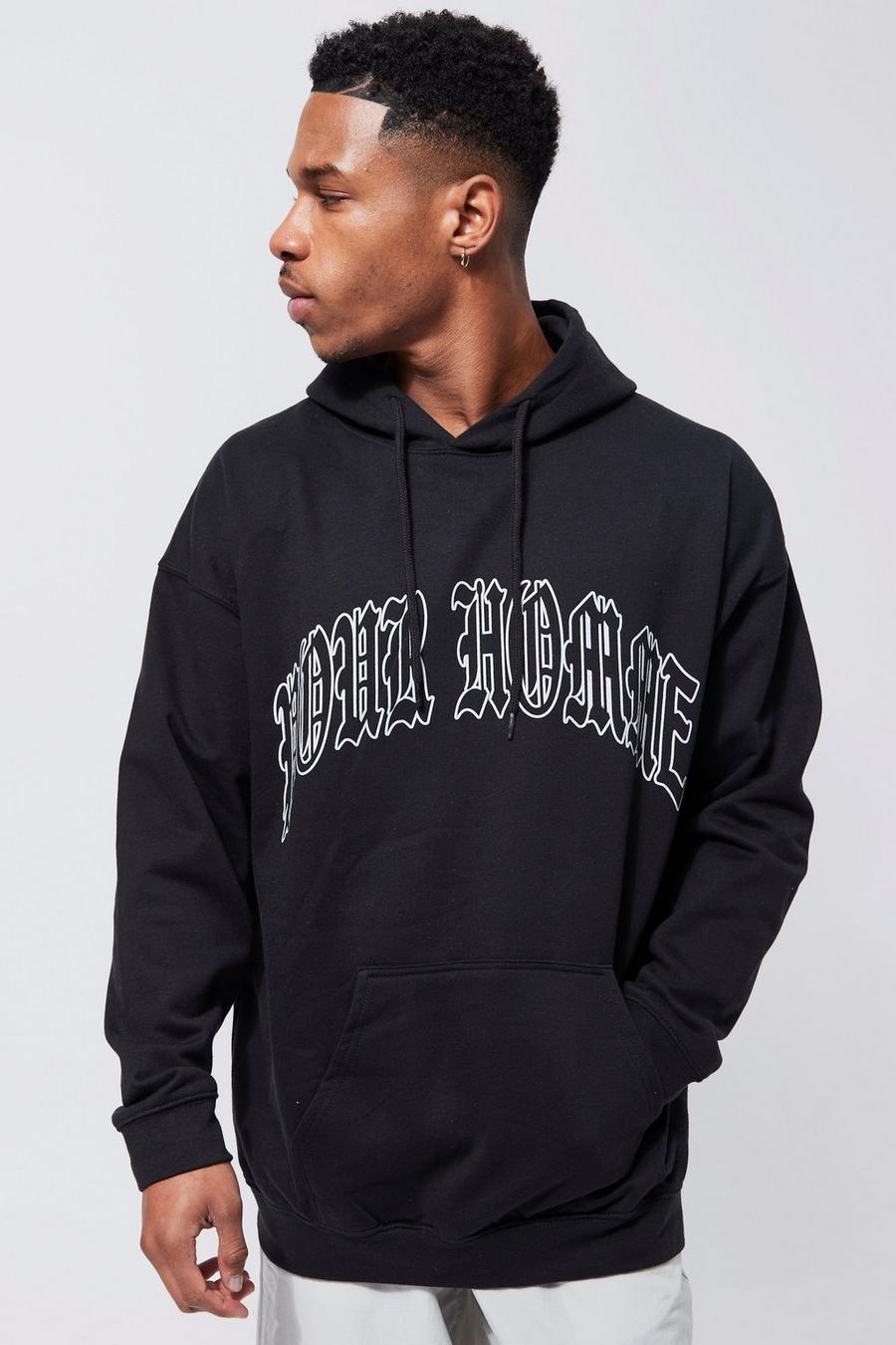 Black Oversized Statue Graphic Overdyed Hoodie image number 1