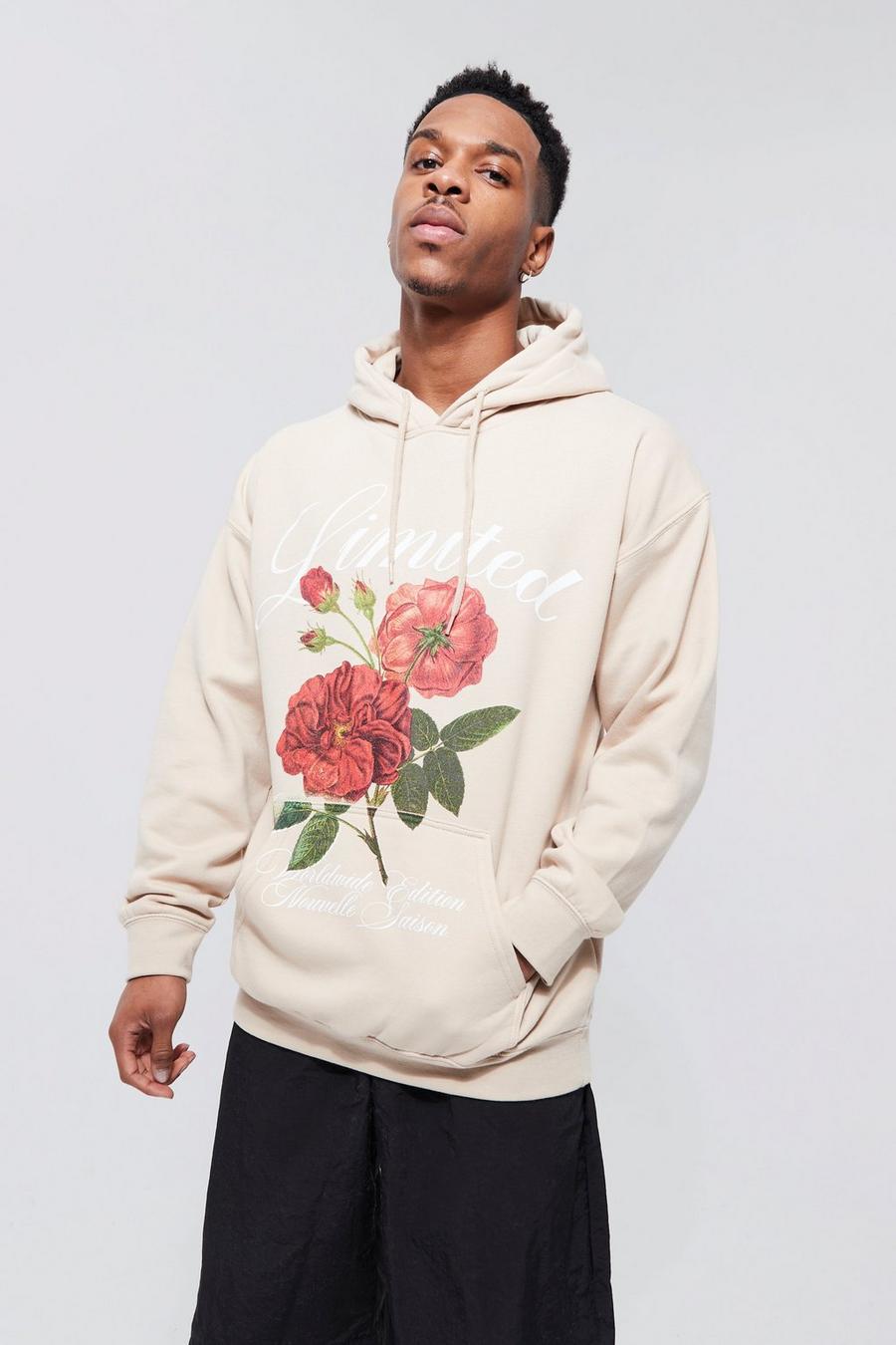 Sand Oversized Floral Graphic Hoodie image number 1