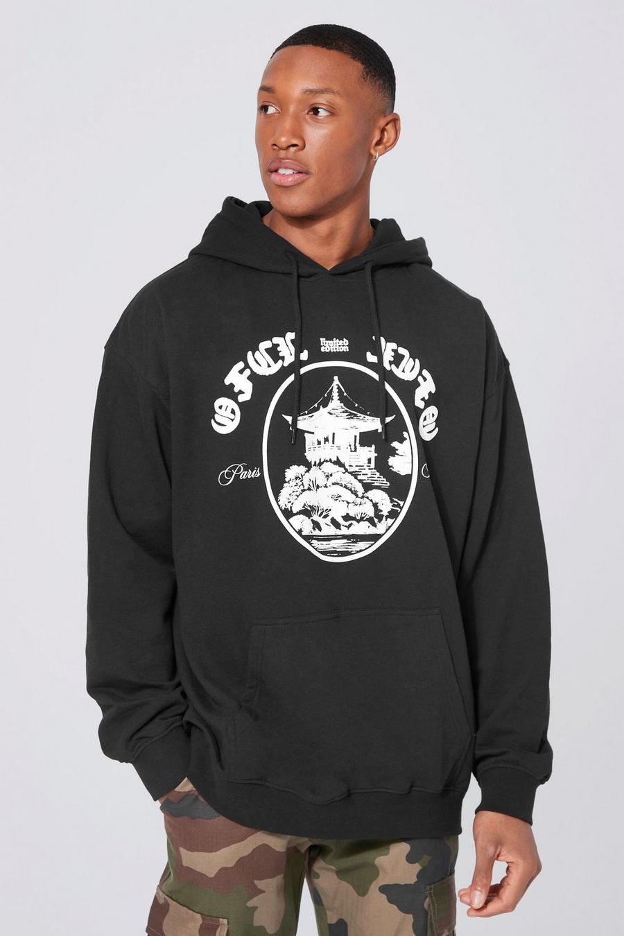 Black Oversized Limited Edition Print Hoodie image number 1
