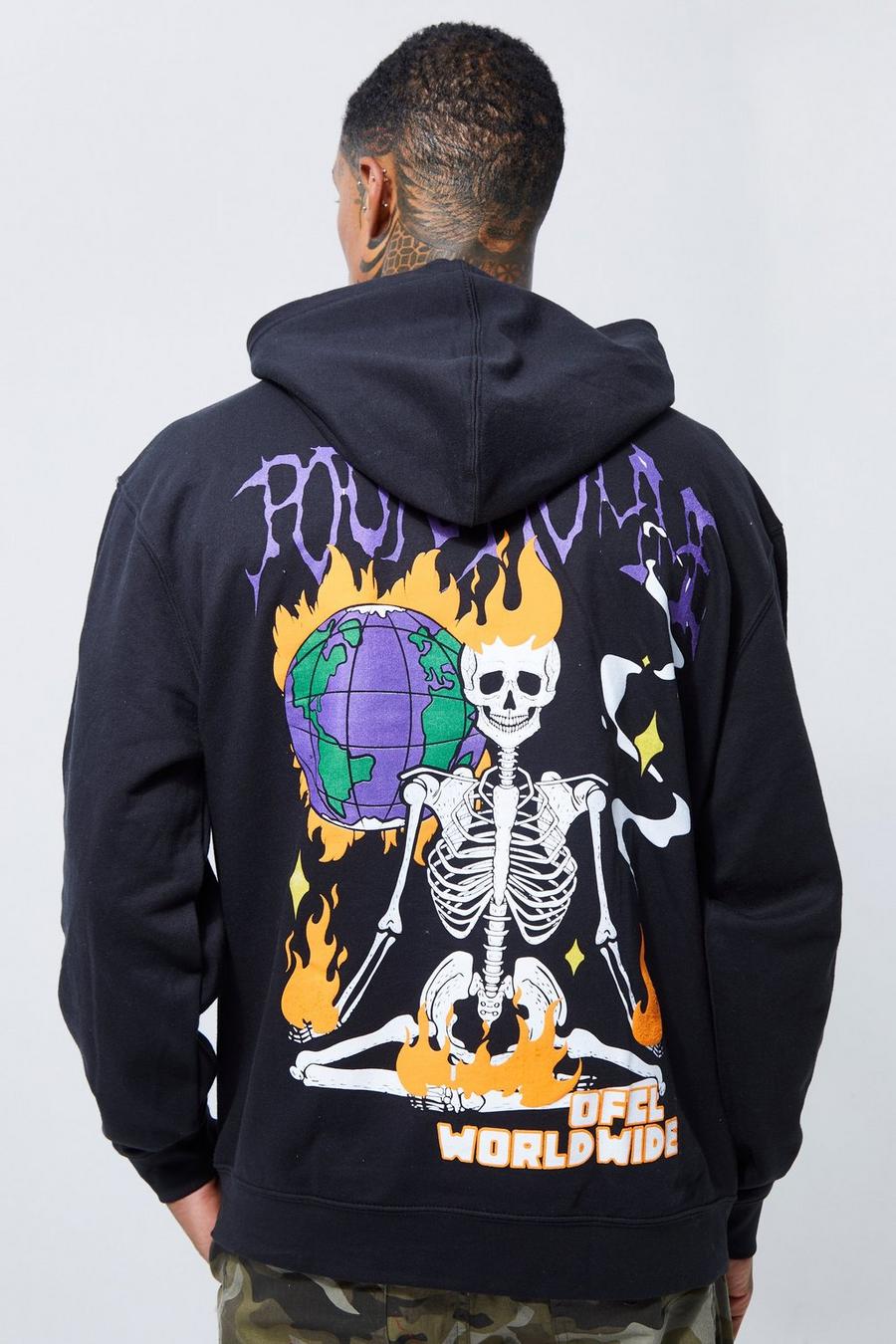 Black Oversized Pour Homme Flame Puff Print Hoodie image number 1
