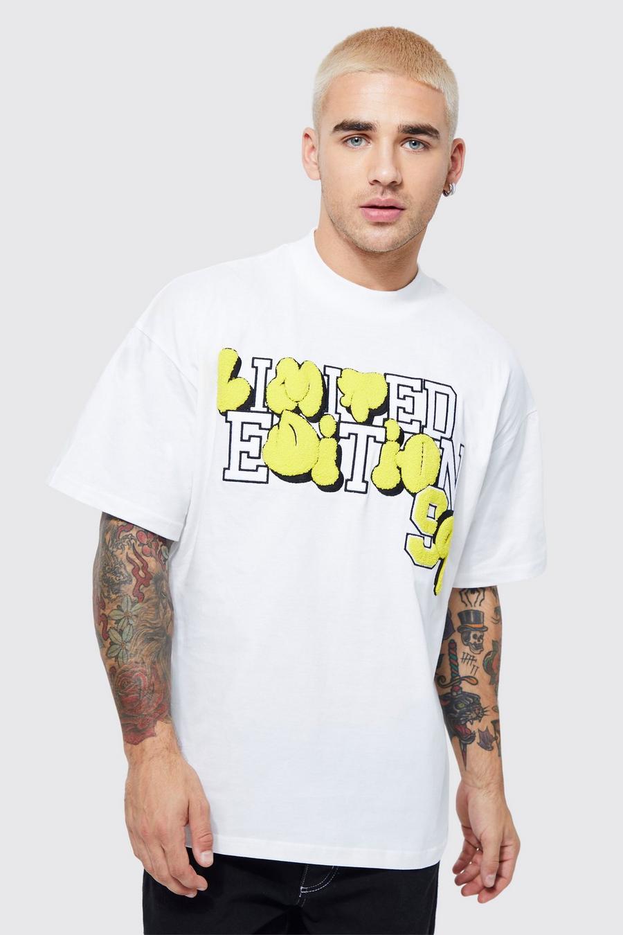 Oversize T-Shirt mit Limited Edition Print, Ecru weiß