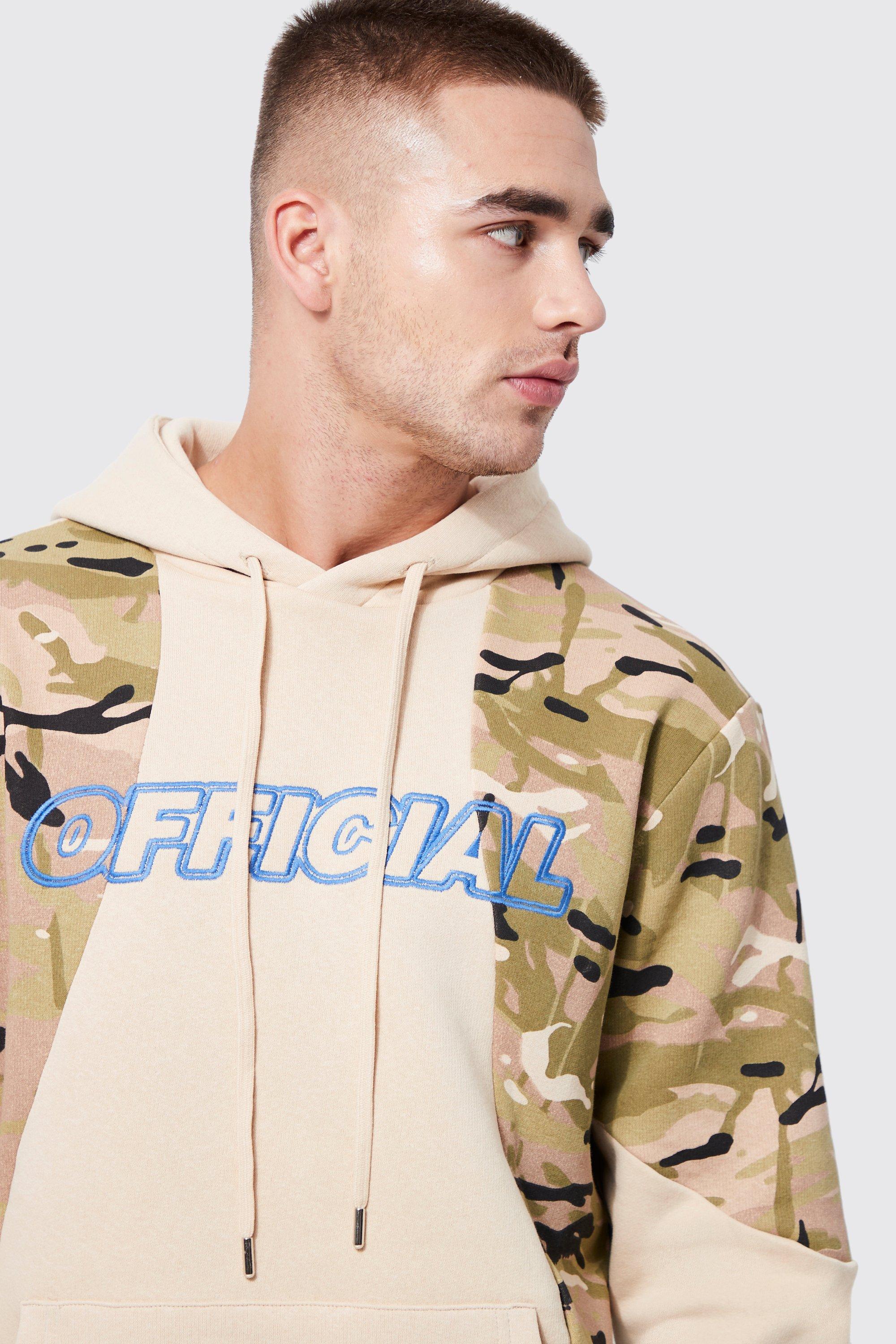 Quilted And Camo Panelled Hoodie