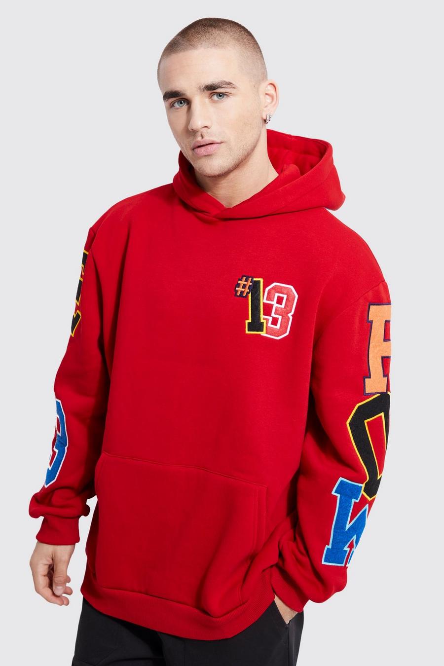 Red Oversized Fully Applique Hoodie image number 1