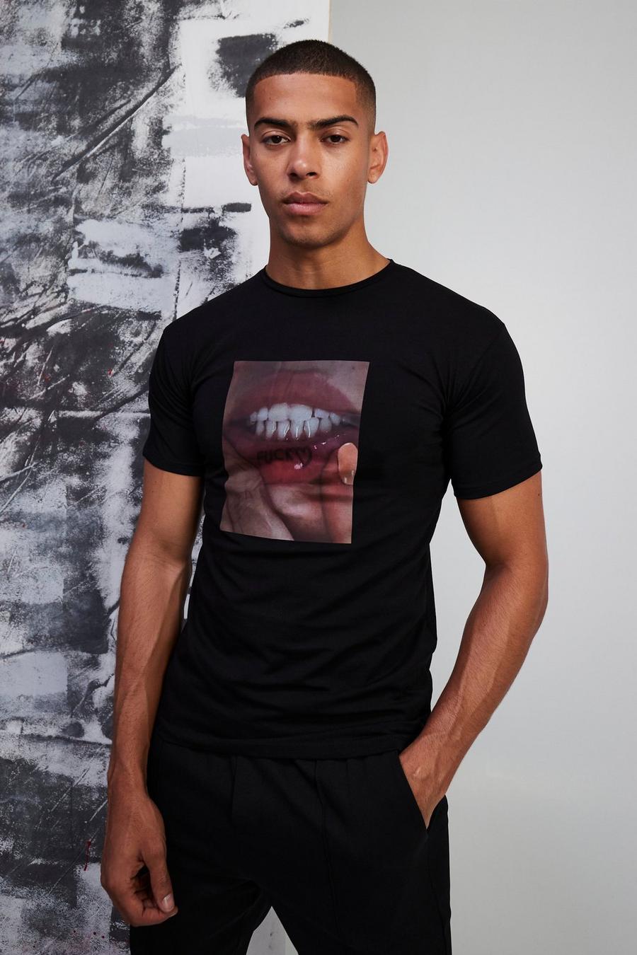 Black Slim Fit Graphic T-shirt