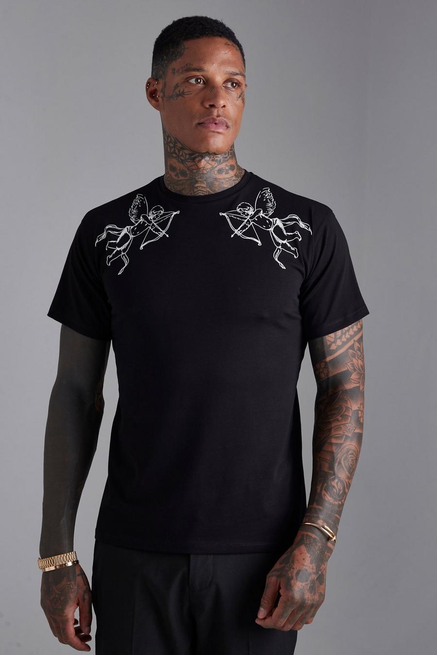Black schwarz Slim Fit Cherub Line Graphic T-shirt image number 1
