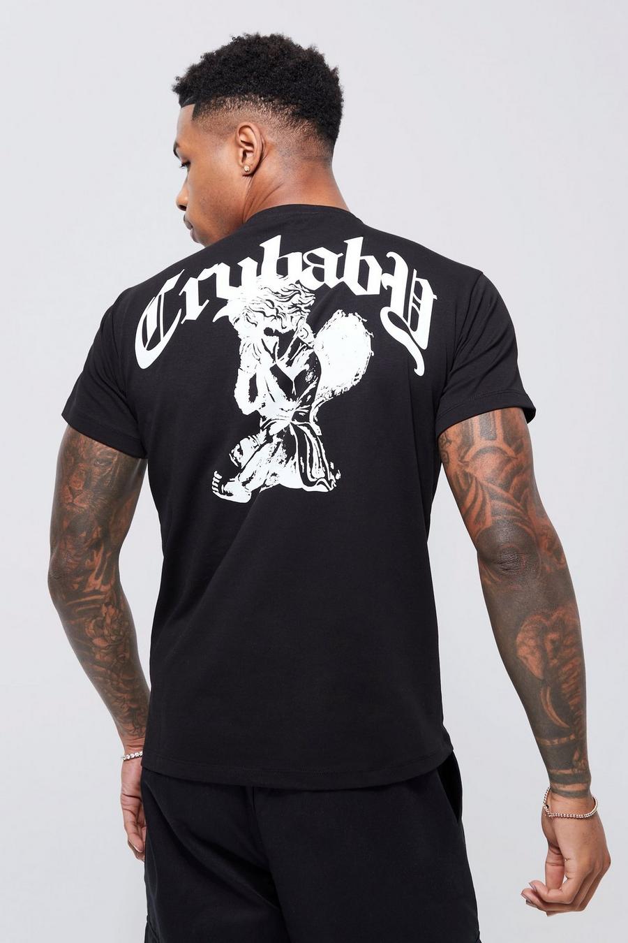 Camiseta ajustada al músculo con estampado gráfico renacentista, Black image number 1