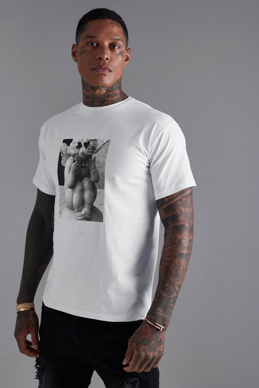 White Slim Fit Statue Graphic T-shirt image number 1
