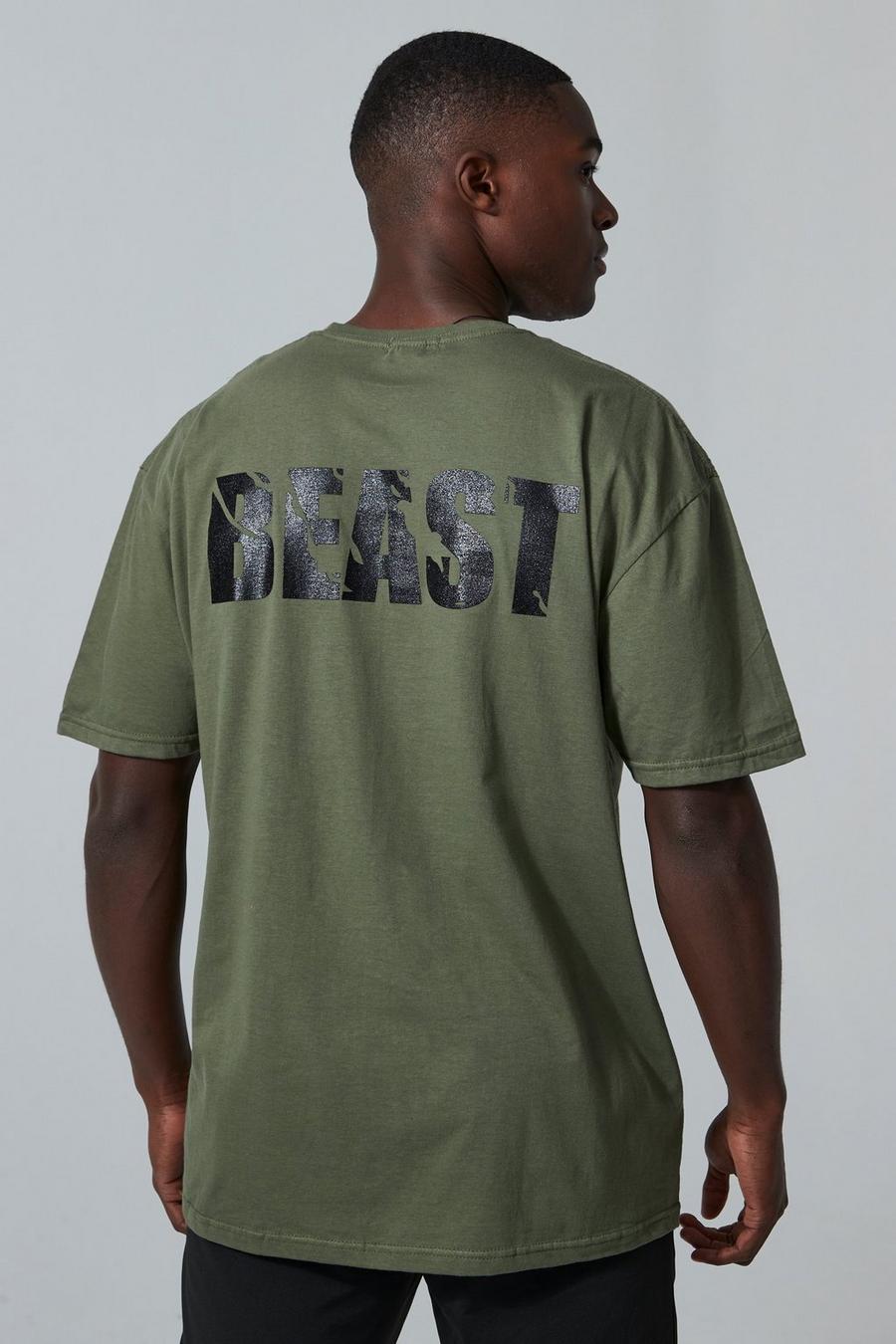 Olive Man Active X Beast Oversized Fitness T-Shirt  image number 1