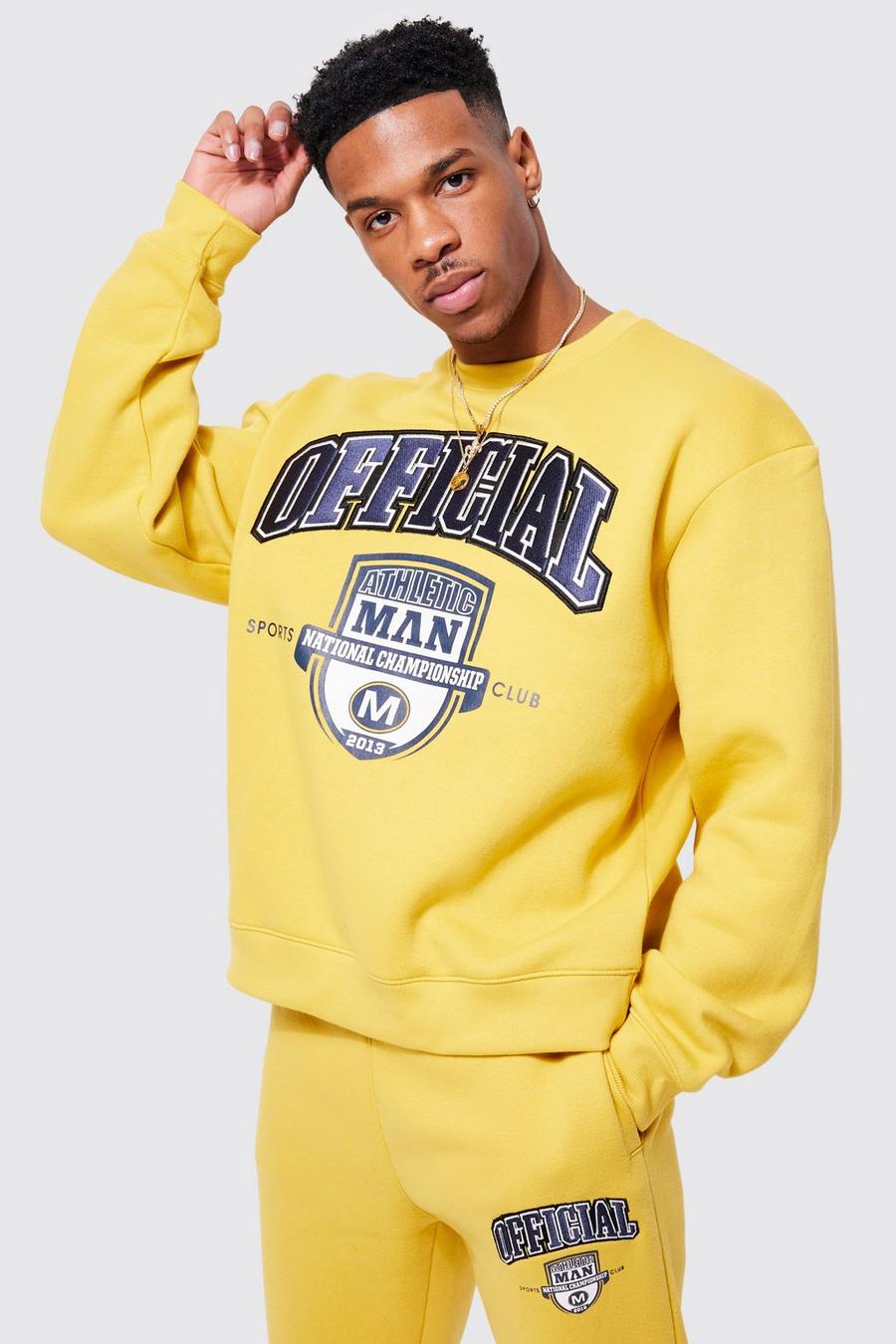 Yellow Oversized Boxy Varsity Graphic Sweatshirt