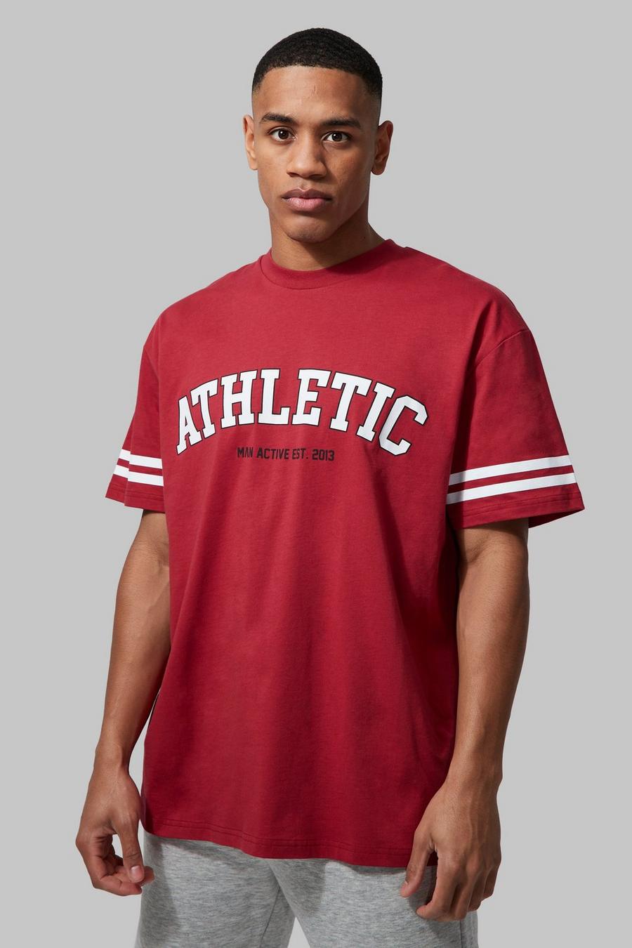 Dark red Man Active Oversized Athletic Stripe T-shirt image number 1