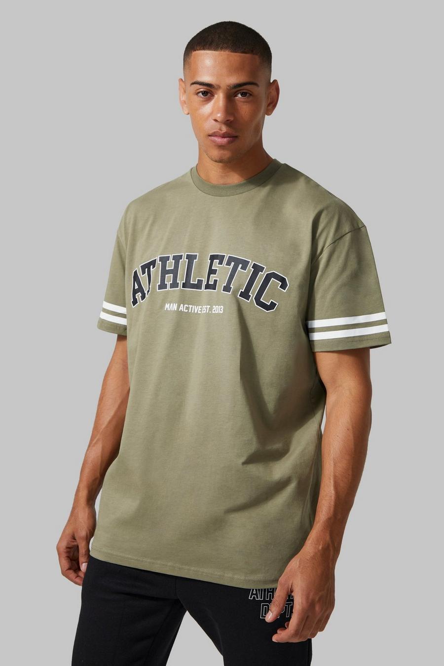 Olive Man Active Oversized Athletic Stripe T-shirt image number 1
