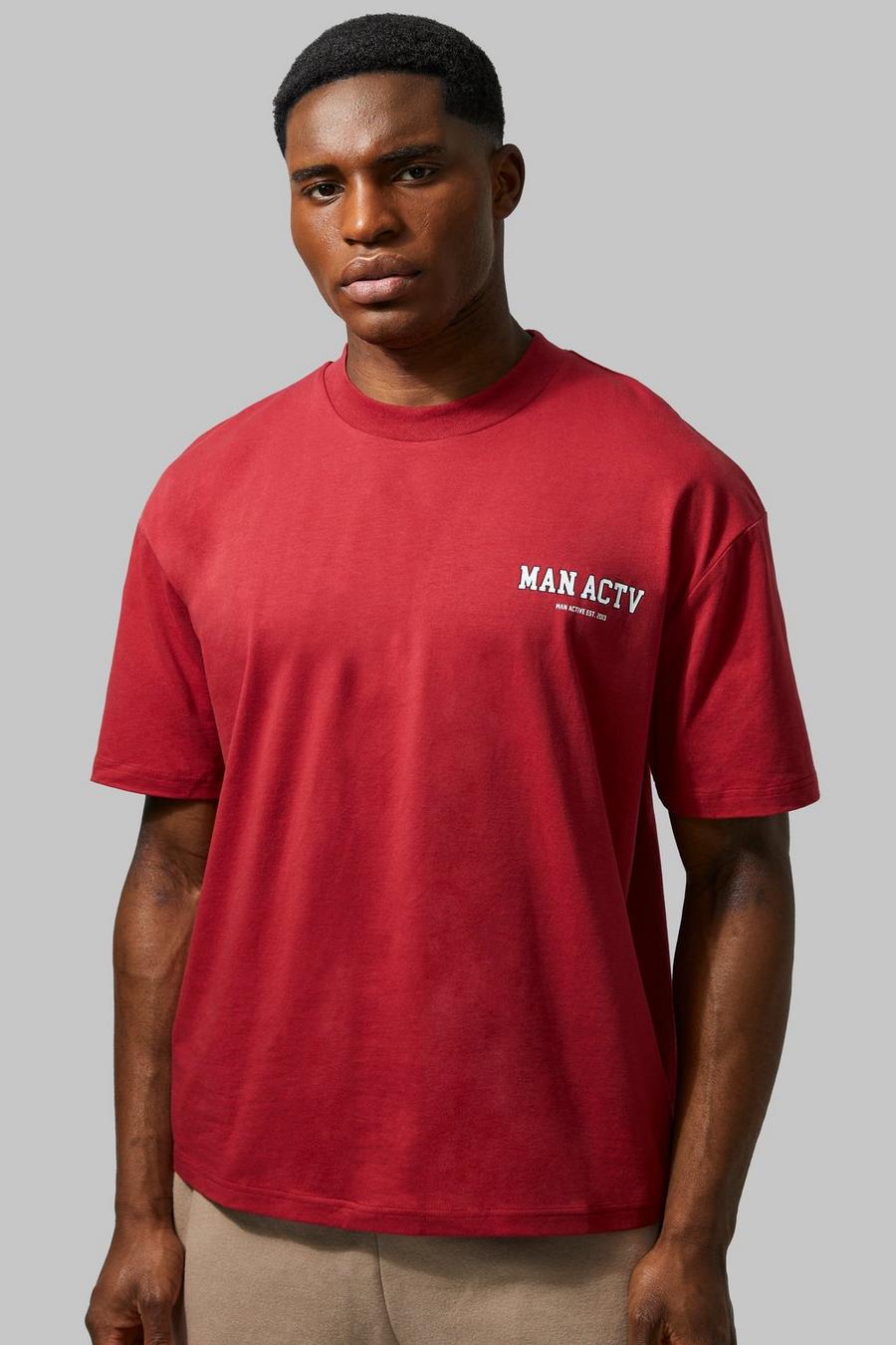 Dark red Man Active Boxy Athletic Back Print T-shirt