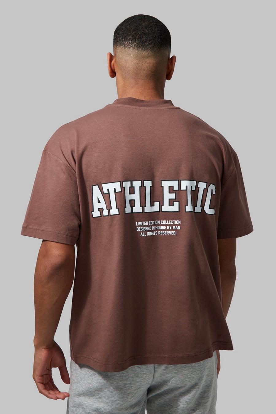 Chocolate marrone Man Active Boxy Athletic Back Print T-shirt