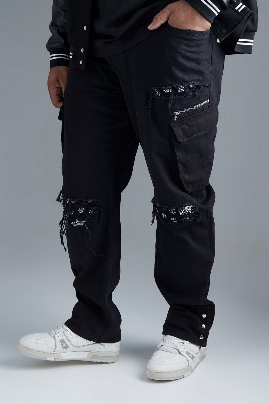 Black Plus Straight Leg Cargo Rip & Repair Jean image number 1