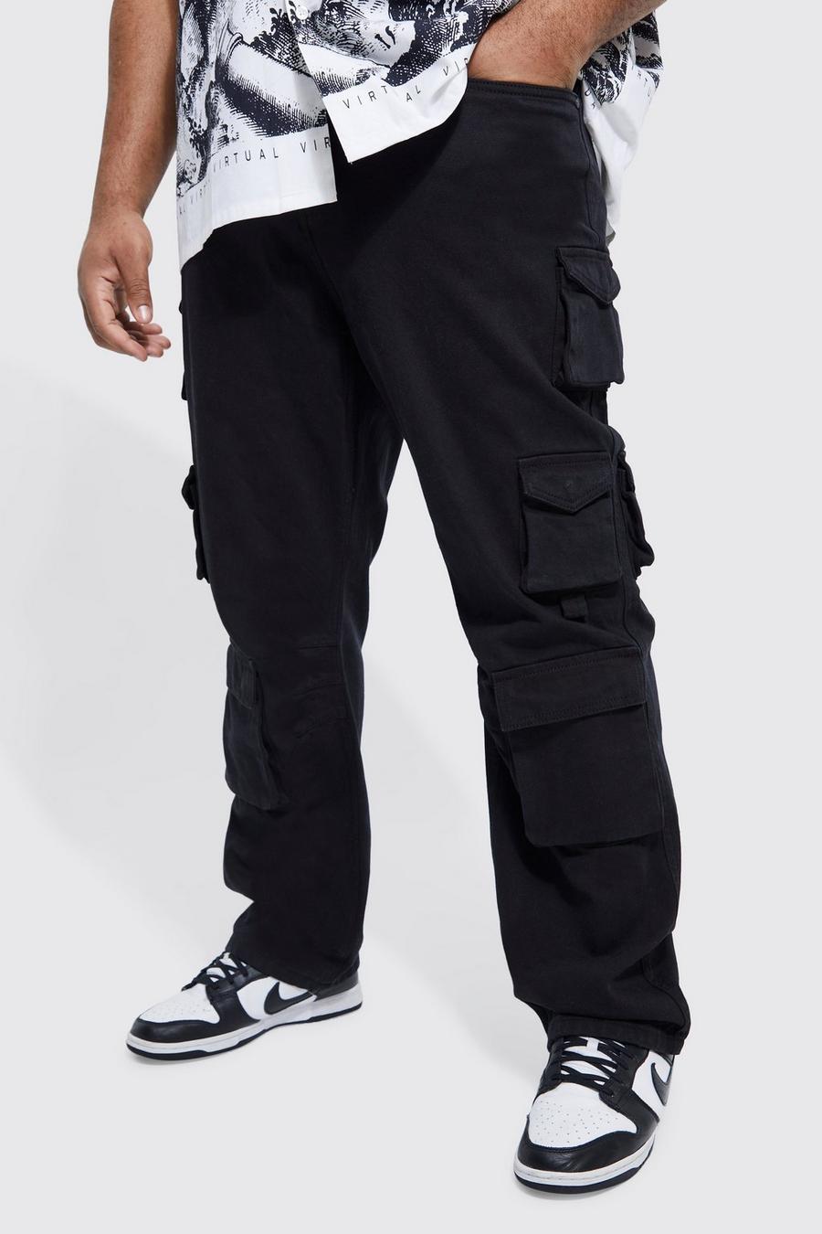 Washed black Plus Straight Leg Multi Pocket Cargo Jean