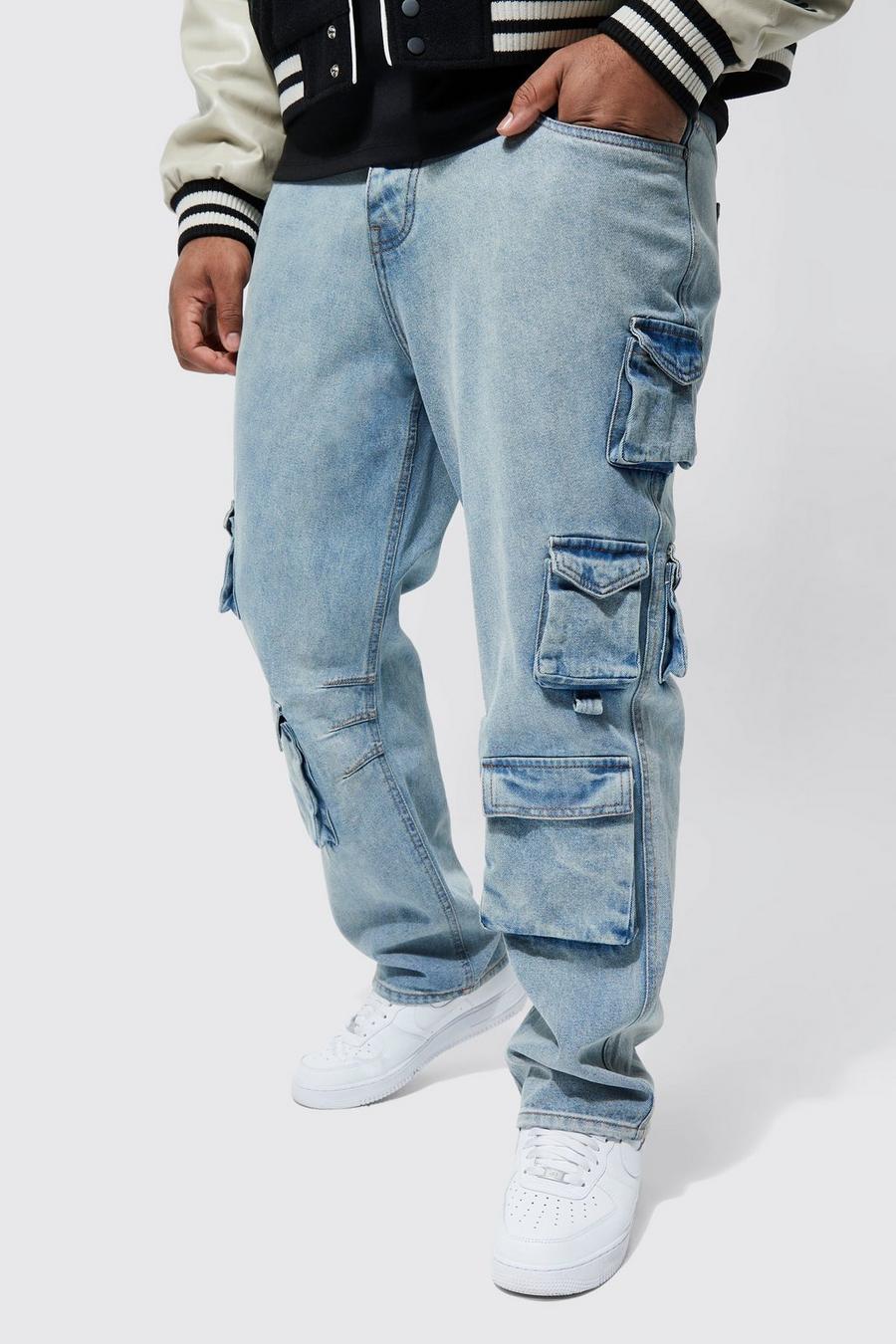 Antique blue Plus Straight Leg Multi Pocket Cargo Jean 