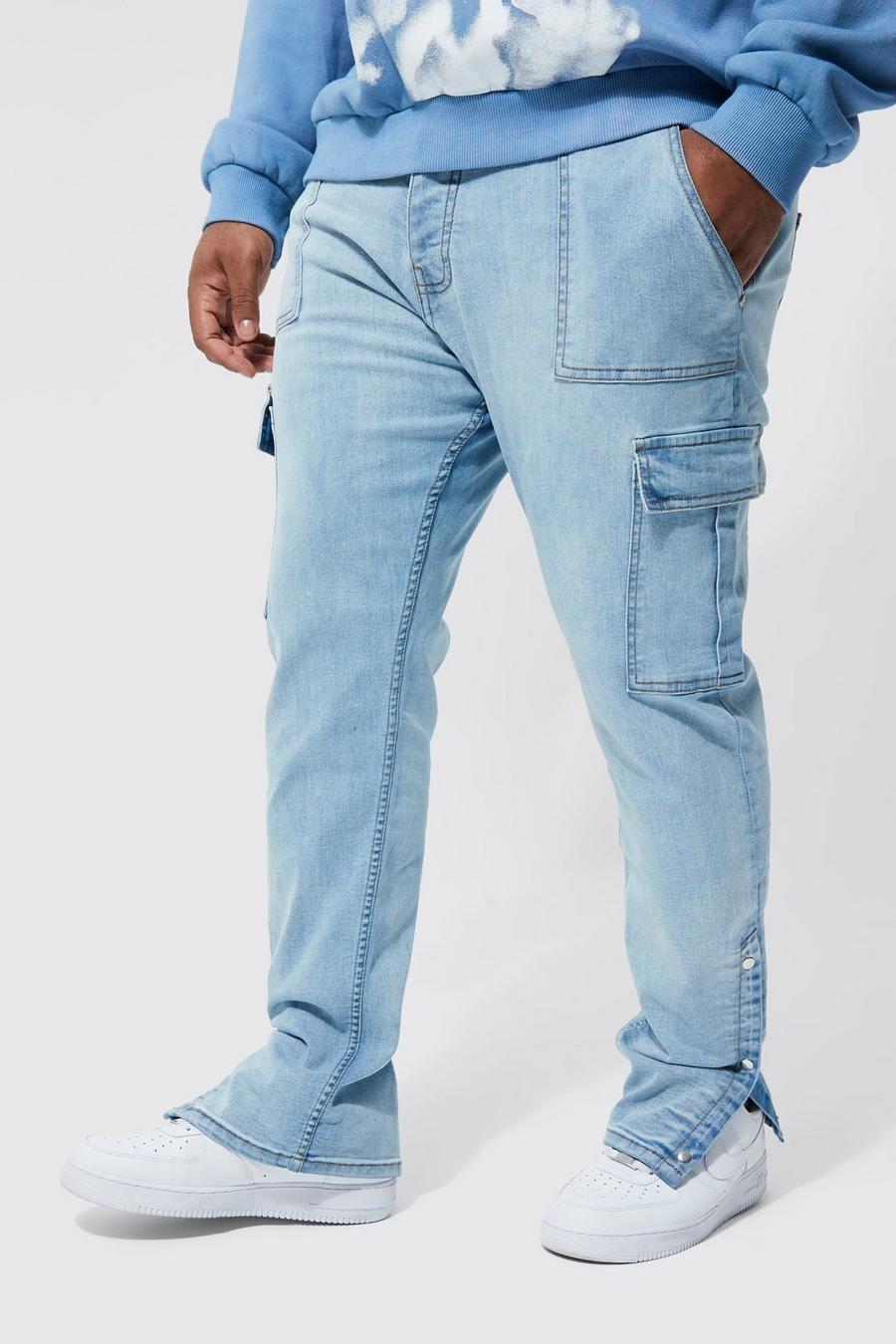 Plus Skinny Cargo-Jeans mit Druckknöpfen, Ice blue
