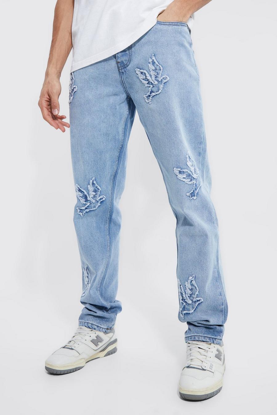 Tall gerade Jeans mit Applikation, Ice blue image number 1