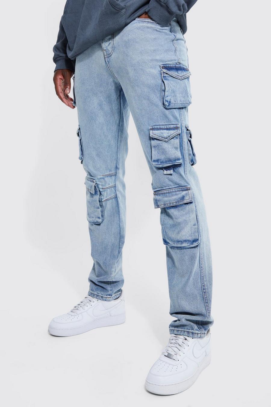 Tall Straight Leg Multi Pocket Cargo Jean , Antique blue