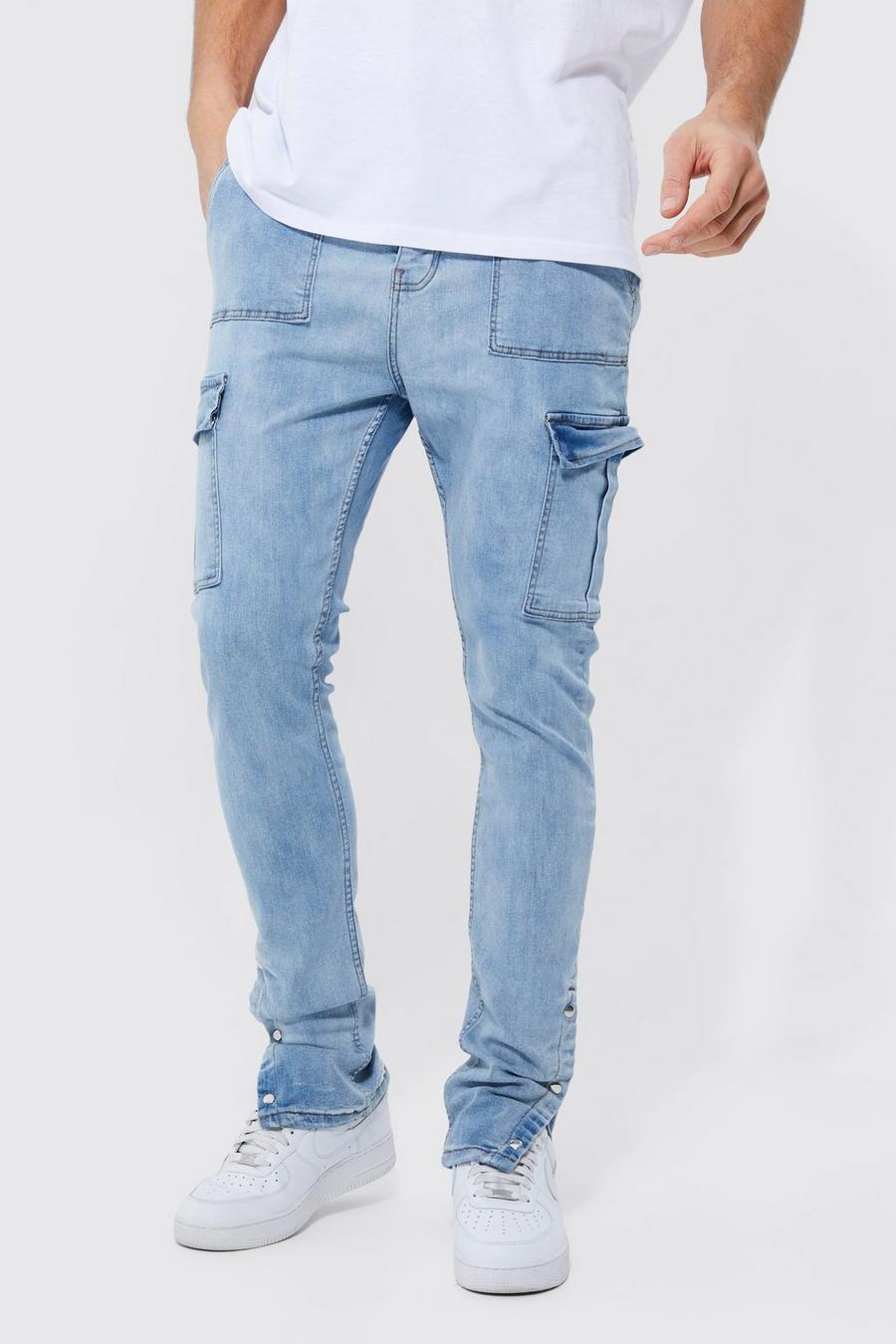 Jeans Cargo Tall Skinny Fit con bottoni a pressione sul fondo, Ice blue image number 1