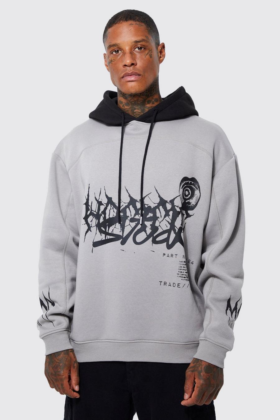 Charcoal Oversized Graffiti Hoodie image number 1