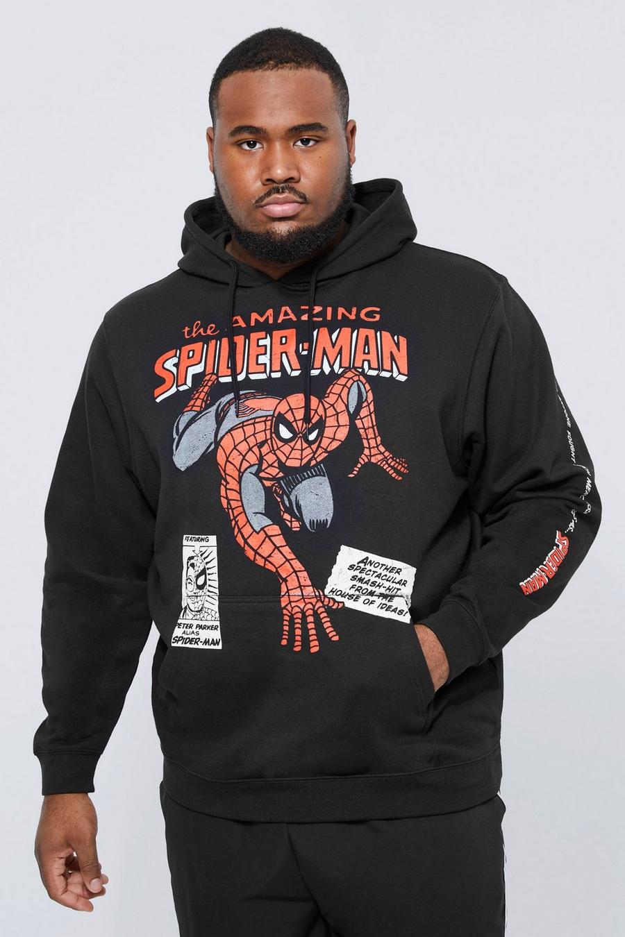 Felpa Plus Size ufficiale di Spiderman con cappuccio, Black nero