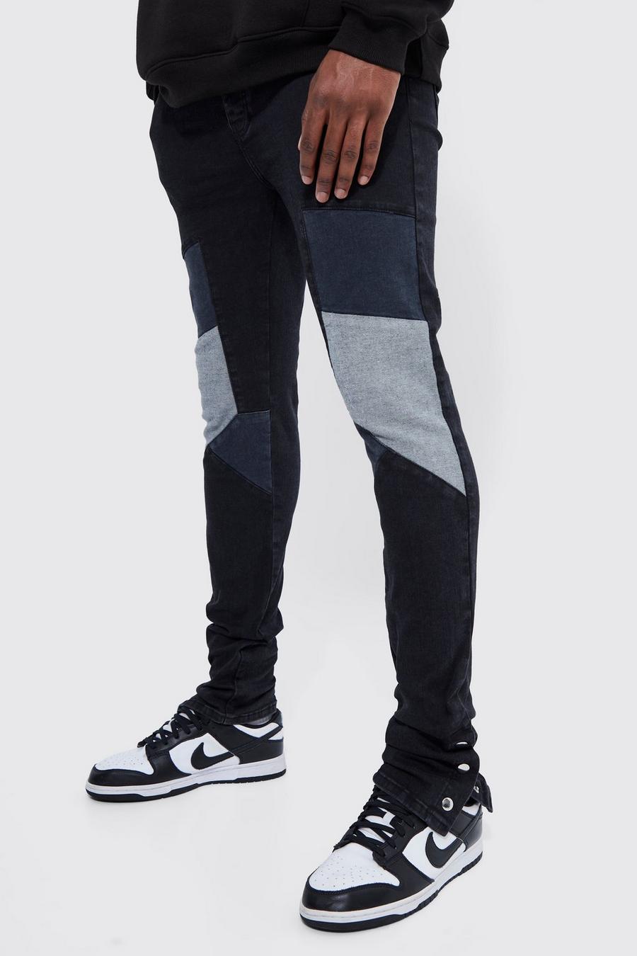 Washed black Tall Skinny jeans med knappar och stretch image number 1