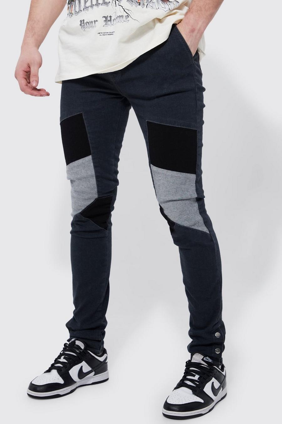 Jeans da moto Tall Skinny Fit in denim Stretch con bottoni a pressione sul fondo, Mid grey gris