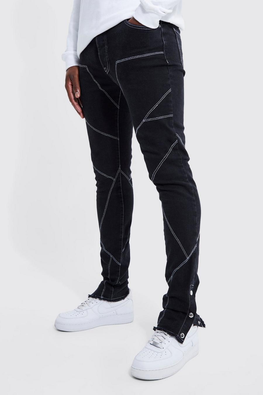 Washed black Tall Moto Stretch Skinny Jeans Met Contrasterende Stiksels image number 1
