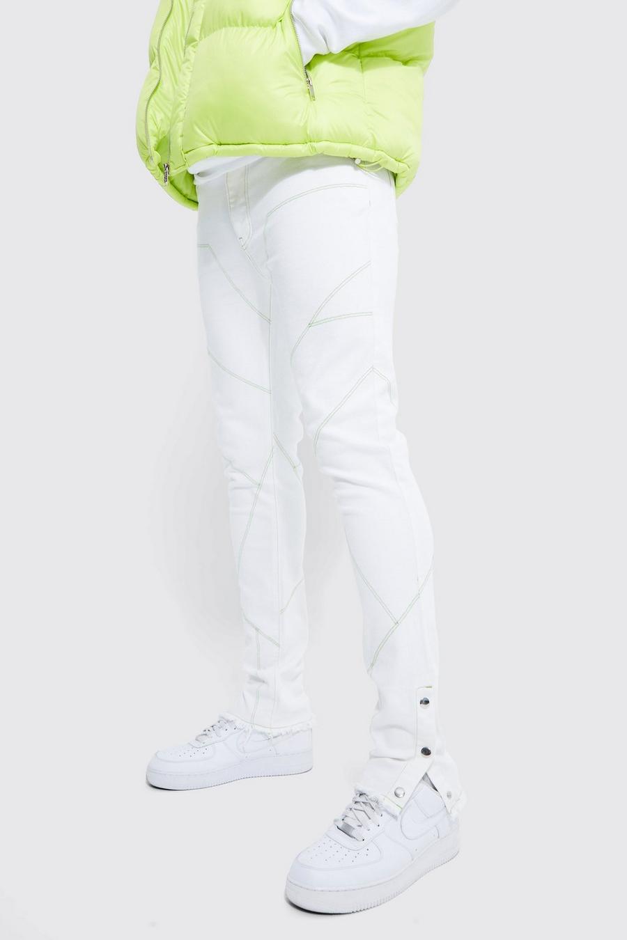 Tall Skinny Stretch Moto-Jeans mit Kontrast-Naht, White