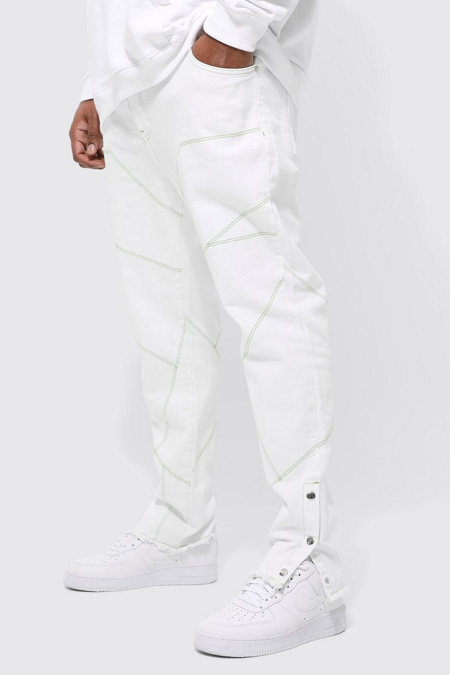 White Plus Stretch Skinny Moto Jeans Met Contrasterende Stiksels image number 1